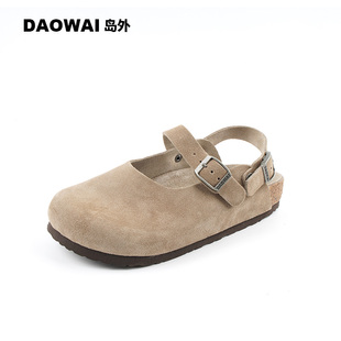 岛外DAOWAI勃肯鞋 夏季 玛丽珍软木鞋 文艺甜美复古风反绒牛皮博肯鞋