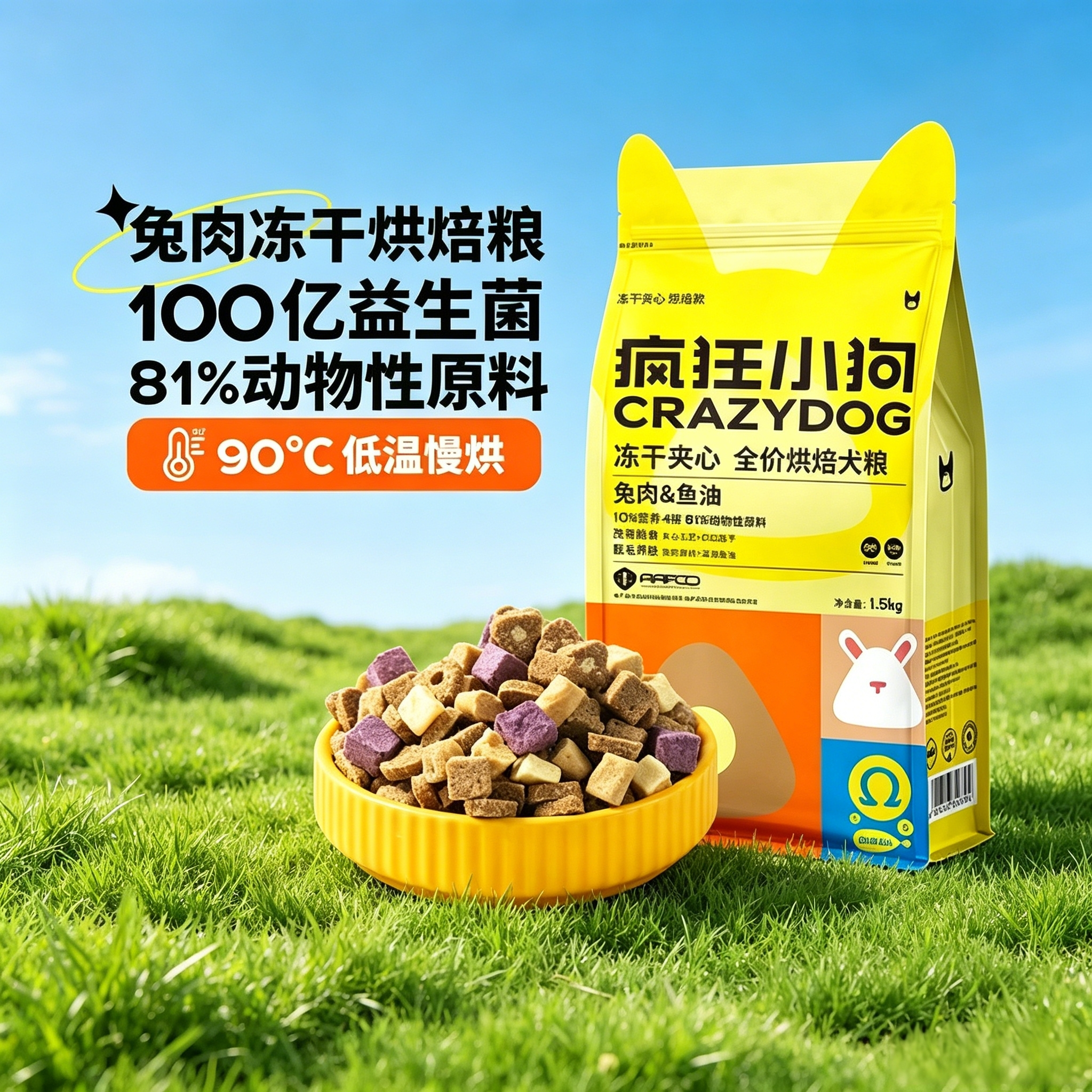 疯狂小狗冻干夹心烘焙狗粮1.5kg泰迪比熊小型犬幼犬奶糕全价犬粮