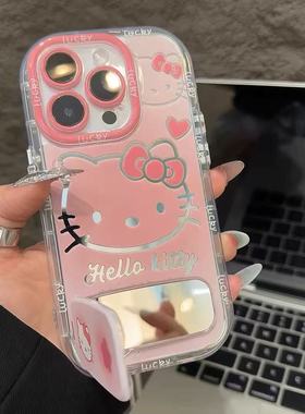 粉镜面卡通猫适用于红米K90promax手机壳Note15PRO+保护套K80/70/60至尊Turbo4/3女K40note13/12小米14R狐尾