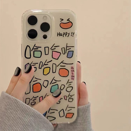 趣味涂鸦哈哈适用于opporeno15pro手机壳14/13pro10/9/8保护套新款reno7/6女renoace2全包r17/15x/11st透明