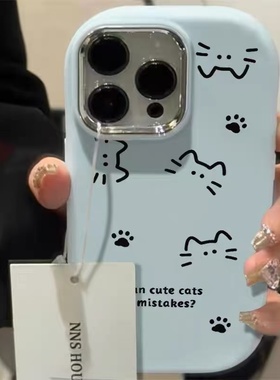 英文简笔小猫适用于一加ACE6手机壳3pro一加15/13T/12oneplusace5竞速版一加ACE5至尊2v新款+10t女镜框保护套