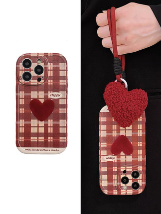 格纹爱心手链适用于opporeno15pro手机壳reno14/13/12pro新款reno10/9/8/7pro+保护套reno6/5k4全包renoz胖妹