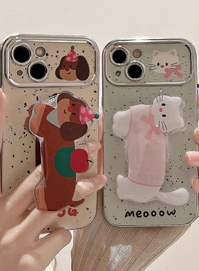 泼墨小狗猫咪适用于苹果17PROMAX手机壳iphone15/16硅胶13pm/14/11PRO软壳xr/XsMax防摔7/8Plus女MINI新视窗