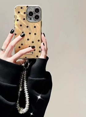 黑色波点手链适用于华为pura80pro手机壳p70/60pro新款mate70pro+80/600/40/20保护套优畅享50pro女p4030羽纱
