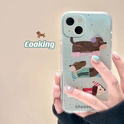 泼墨腊肠狗适用于opporeno15pro手机壳14/13pro10/9/8保护套新款reno7/6女renoace2全包r17/15x/11st透明