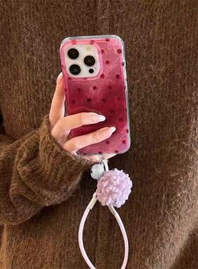 甜美莓粉波点适用于三星s25plus手机壳s24+s23/s22/s21FE新款保护套note20ultra/s10/9/8女防摔A54/53羽纱