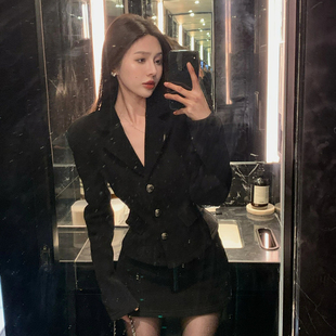 冷淡系御姐风套装秋冬小西装名媛女装赫本风包臀裙短裙气质两件套