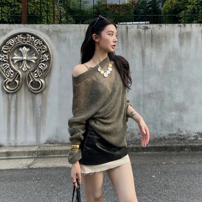 秋季御姐风斜肩显瘦T恤半身裙女图片