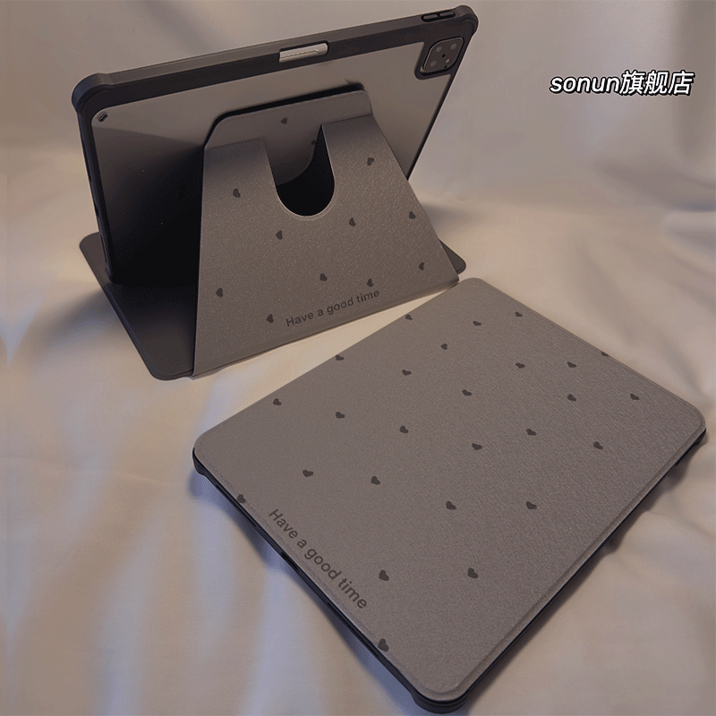 倚琪 灰黑爱心2025新款iPad10/9保护壳适用苹果air5/4/3透明8旋转10.2卡通Pro12.9/13亚克力mini7平板硅胶套6