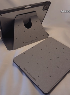 倚琪 灰黑爱心2025新款iPad10/9保护壳适用苹果air5/4/3透明8旋转10.2卡通Pro12.9/13亚克力mini7平板硅胶套6