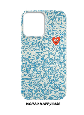 日韩蓝色涂鸦适用于苹果16e手机壳14pro创意iPhone13港风15高级12艺术磨砂华为mate60pro/P70菲林壳防摔小米