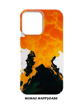 潮流橙色火山适用于苹果16手机壳14pro创意iPhone13小米15高级12磨砂不撞壳华为P80pro保护套防摔油画红米k80