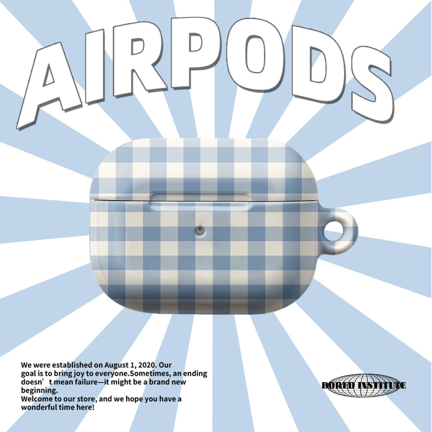 韩国ins风进口菲林小众设计蓝色方格适用于airpods4/3苹果无线蓝牙耳机感简约保护套airpods pro2/3保护壳