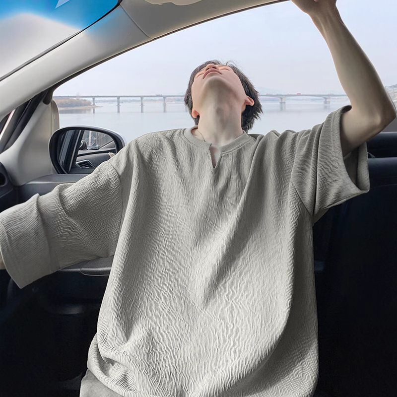 cleanfit肌理感冰丝速干v领短袖t恤男夏季美式高街潮牌情侣半袖T