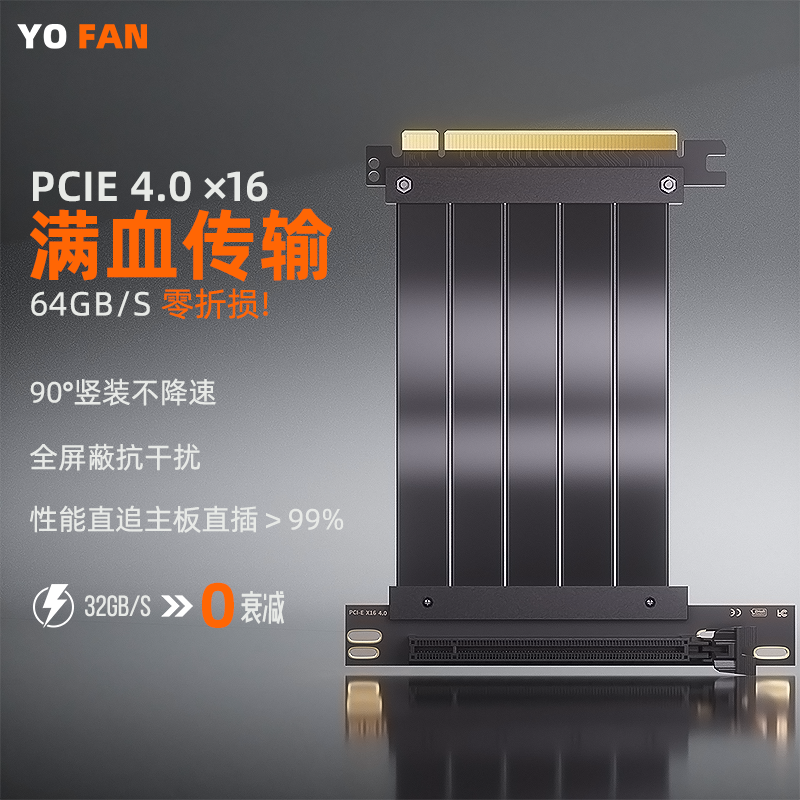 游梵90度/180度无损兼容PCIE4显卡延长线x16显卡竖装支架PCIE4.0