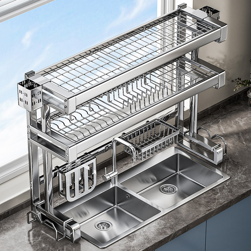 304不锈钢厨房水槽置物架碗盘碗碟收纳多功能放碗盘沥水碗架加厚