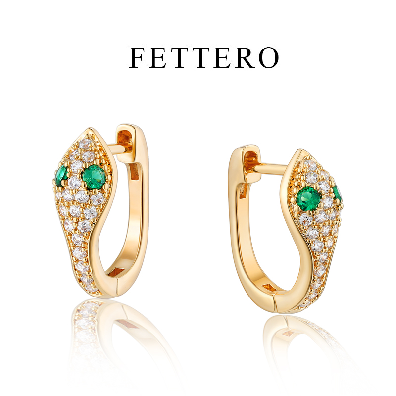 fettero 铜合金耳饰 【绿眼蛇耳环】高定设计个性气质耳饰小众