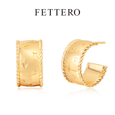 fettero 铜合金耳饰 【宽面麻绳编星空耳钉气质】轻奢气质法式经