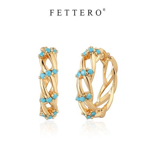 Fettero 铜合金耳饰 【金色编织松石色耳环】时尚百搭欧美小众