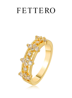 fettero 铜合金戒指 【金色麻绳边线锆戒指】气质时尚小众简约个