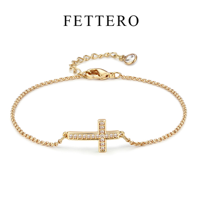 fettero 铜合金手链 原创设计金色十字架手链轻奢时尚高级感饰品