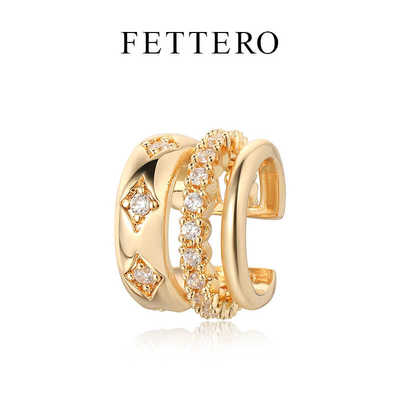 fettero 铜合金耳饰 【金色单个3线光面星耳夹】气质时尚百搭镶嵌