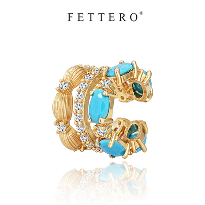 fettero 铜合金耳饰 【金色粉锆拉丝珠耳夹】气质轻奢精致镶嵌