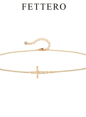 fettero 铜合金项链 【金色横向十字架颈链】简约ins小众时尚气质