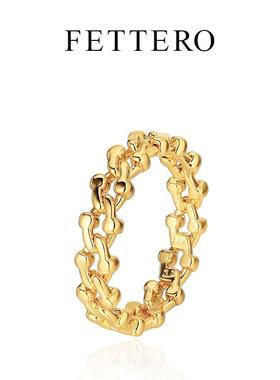 fettero 铜合金戒指 【真空金2颗方块珠子链戒指】欧美时尚编织