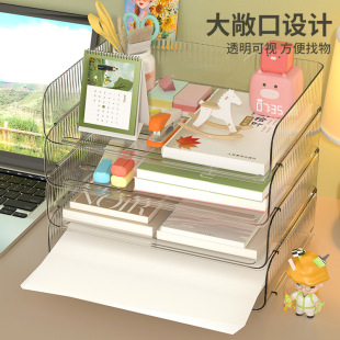 课桌收纳盒A4纸文具轻奢透明化妆品女生可叠加面膜收纳盒宿舍好物