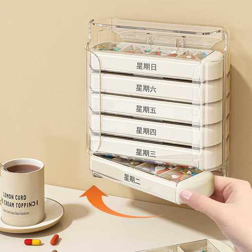 便携药盒一周七天大容量28格分类药盒老人随身带抽拉式药品分装盒