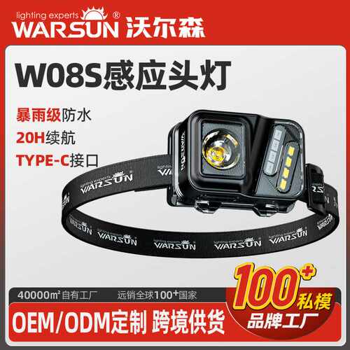 沃尔森w08s头灯钓鱼专用强光充电超亮户外登山夜钓头戴式续航