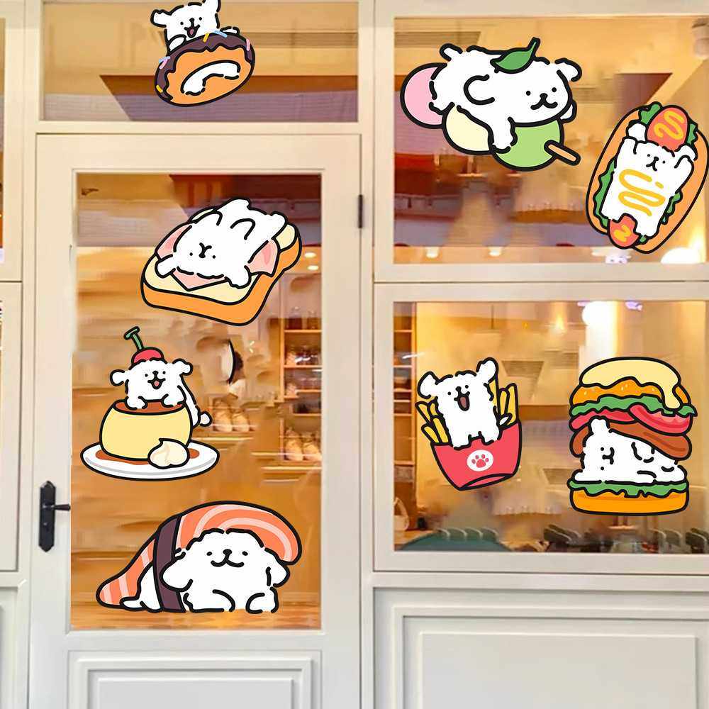ins风家用可爱卡通贴纸甜品店铺玻璃门橱窗布置线条动漫静电贴纸