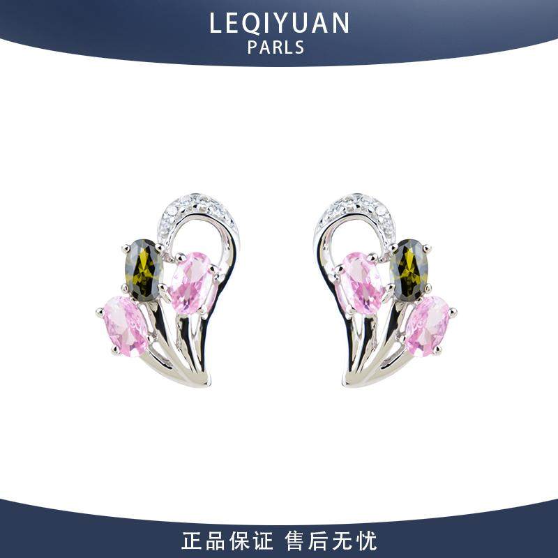 leqiyuan橄榄绿粉钻耳钉女轻奢小众法式原创设计感耳饰,饰品/流行首饰/时尚饰品新,银饰耳饰,淘宝优惠券,粉丝福利购,淘宝优惠卷