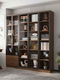 实木书柜现代简约家用书架玻璃门办公文件柜置物柜自由组合展示柜