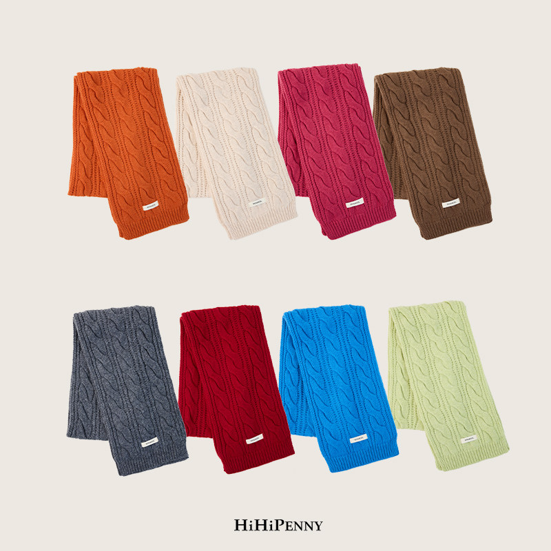 HiHipenny/复古麻花羊毛围巾加厚保暖基础款秋冬