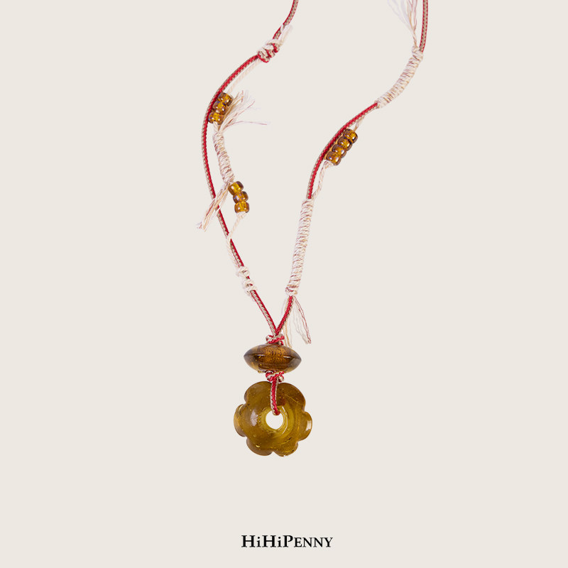 HiHipenny/老琉璃毛衣链花朵吊坠复古轻文艺风格