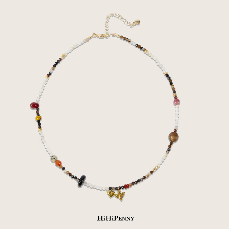 HiHipenny/彩色天然石项链米珠混搭蜜蜂吊坠设计优雅百搭饰品