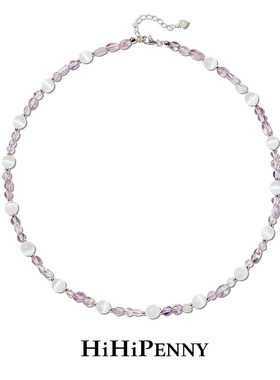 Hihipenny/sicily系列树莓果酱天然石紫玉白猫眼石S925小银珠项链