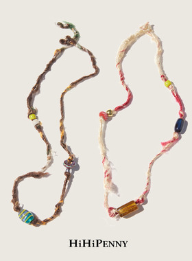 HiHipenny/温暖壁炉手工编绳真丝纱线复古老琉璃陶瓷珠项链毛衣链
