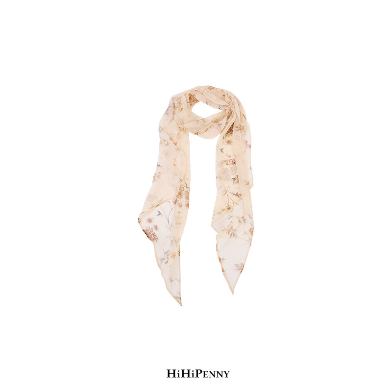 HiHipenny “秋日仙踪”法式温柔碎花乔其纱真丝长丝巾