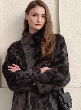 秋冬新款时尚高级感轻奢小湖羊双面穿轻薄小胎羊波光皮草大衣外套