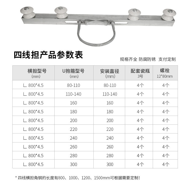 绝缘瓷瓶水泥杆横担二线横担路四线横担电线杆横担U型抱箍3号瓷瓶图片
