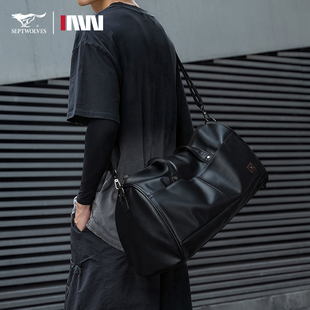 七匹狼皮质旅行包大容量手提包行李包潮流运动背包干湿分离健身包