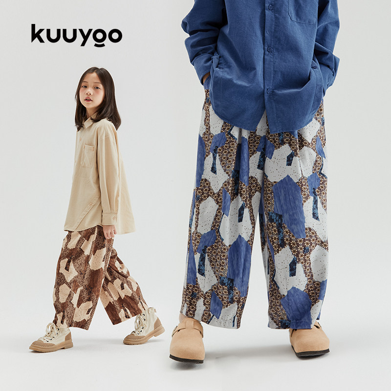 KUUYOO和风复古印花灯芯绒儿童长裤舒适垂感男女童春秋款宽松裤子,童装/婴儿装/亲子装,裤子,淘宝优惠券,粉丝福利购,淘宝优惠卷