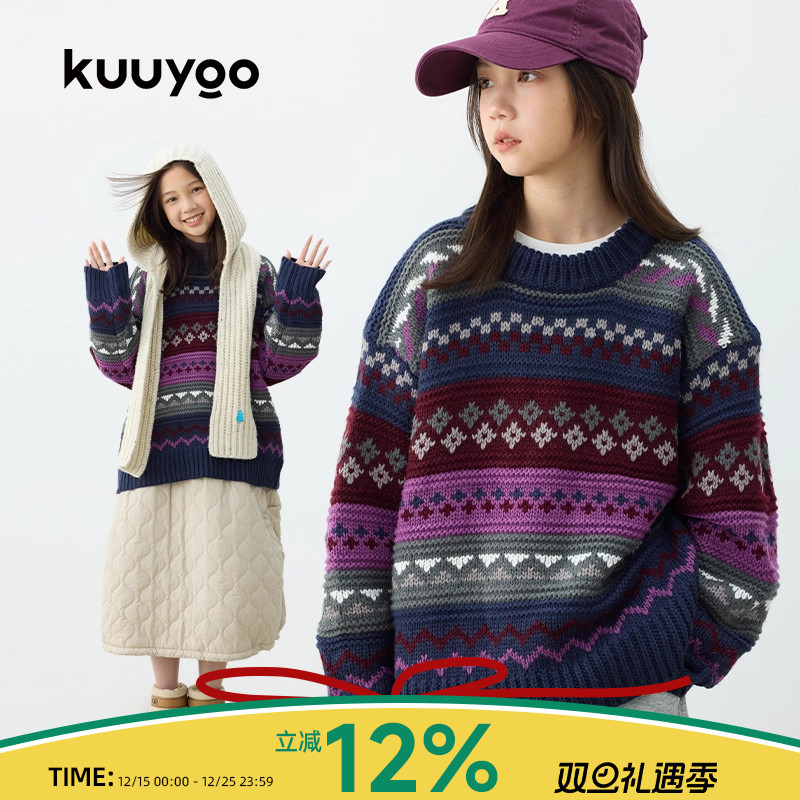 KUUYOO紫色费尔岛毛衣