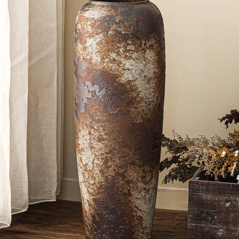 落地大花瓶陶瓷摆件中式复古陶罐客厅酒店装饰品插花干花粗陶瓷瓶