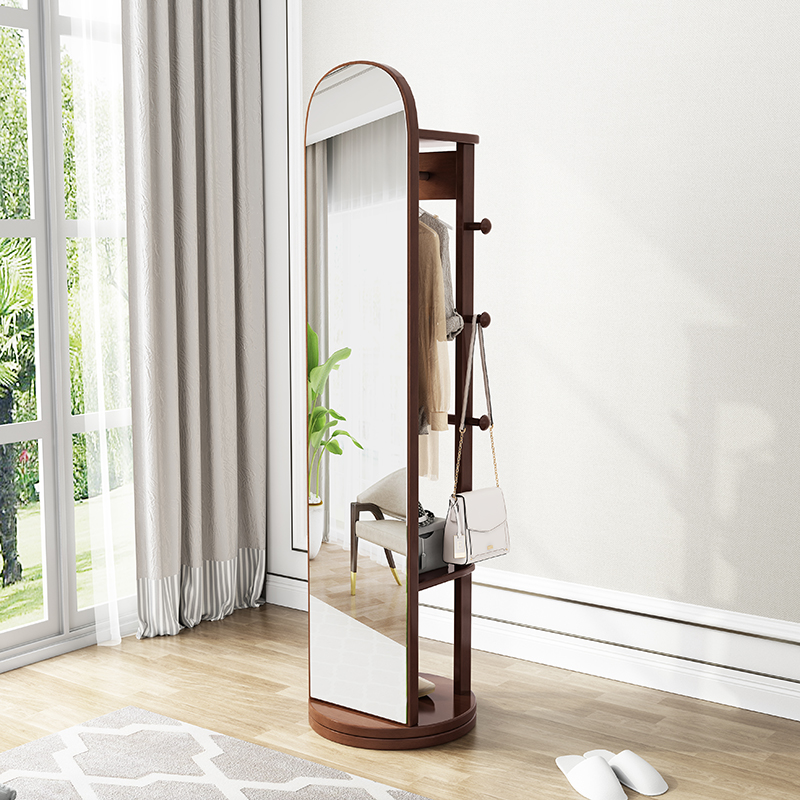实木穿衣镜全身落地镜旋转家用试衣镜换衣镜多功能挂衣架一体镜子