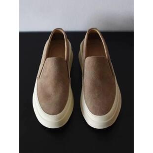 真皮男鞋一脚蹬乐福鞋男款翻毛皮鞋套脚懒人鞋厚底软面休闲板鞋男