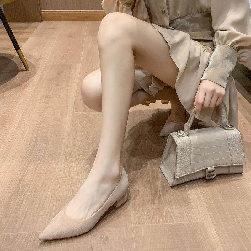 店主自留新款~低跟粗跟单鞋女2025春秋季百搭尖头浅口真皮高跟鞋,女鞋,雨鞋,淘宝优惠券,粉丝福利购,淘宝优惠卷